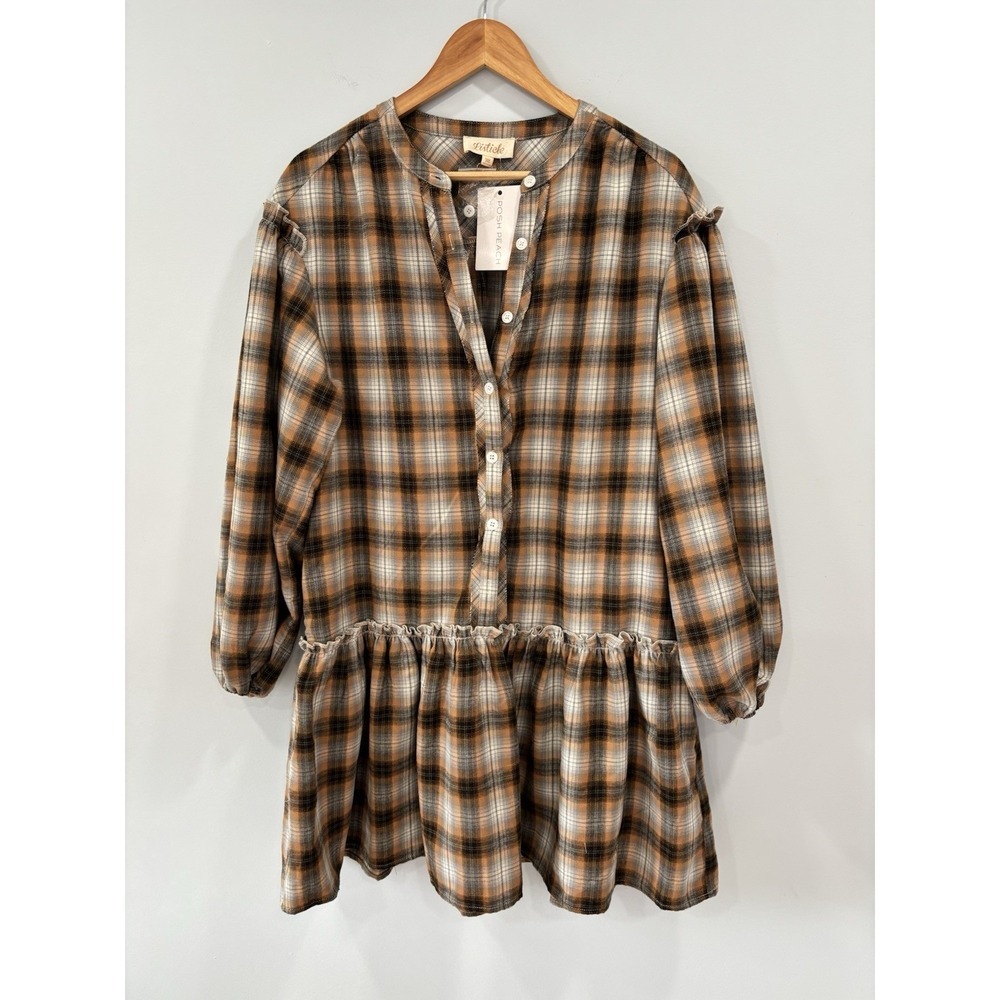 Listicle Plaid Midi Dress - Brown and Cream